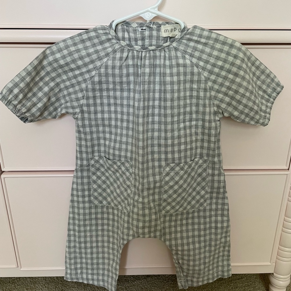 Mabo Gender Neutral Gray Gingham Romper